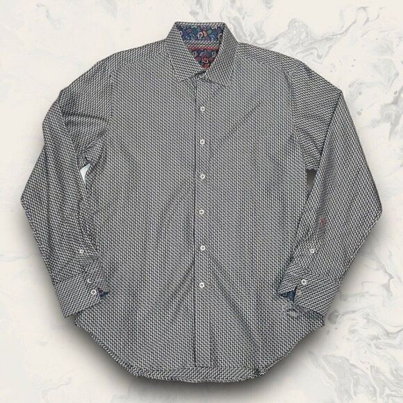 Robert Graham Black White Long Sleeve Flip Cuff Button Up Dress Shirt Medium - Picture 1 of 8